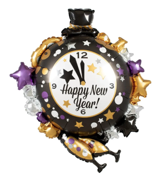 XXL Folienballon - Uhrzeit Silvester, Uhr  - ø 88cm